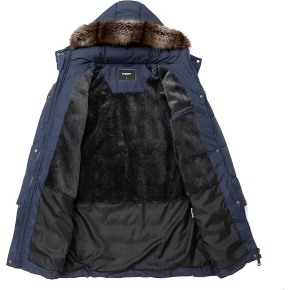 Women's Waterproof Thickened Long Down Puffer Jacket Coat Dark Blue Winter Warm - Picture 3 of 7